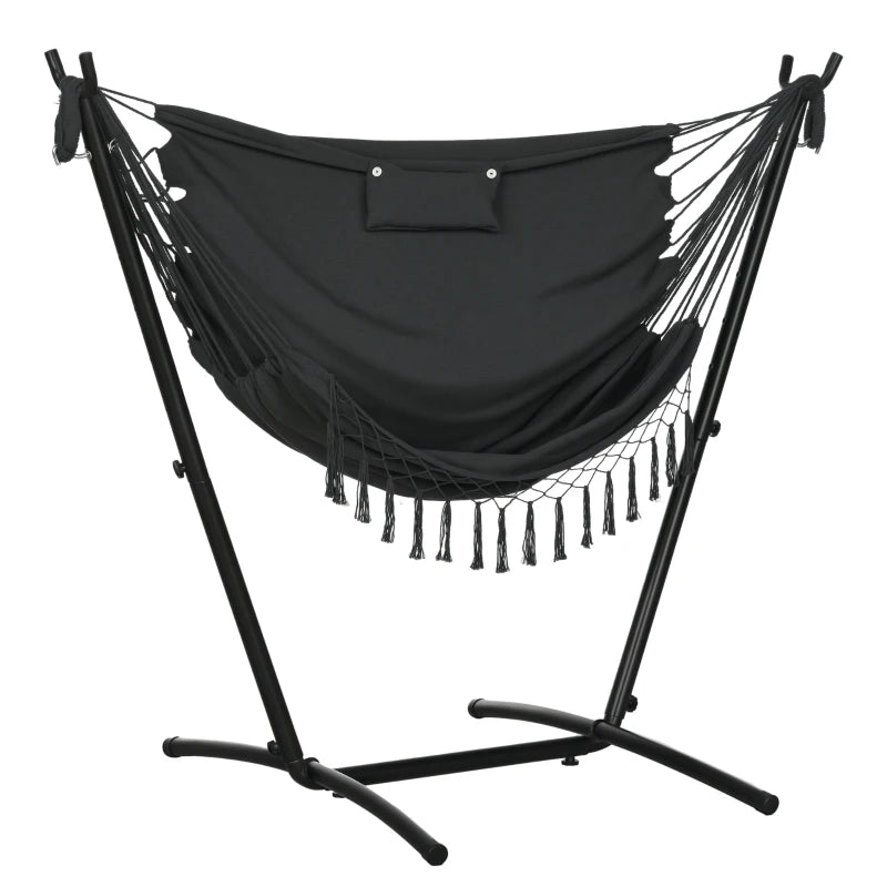 Patio Hammock Chair with Stand, Outdoor Hammock Swing Hanging Lounge Chair with Side Pocket and Headrest, Dark Grey