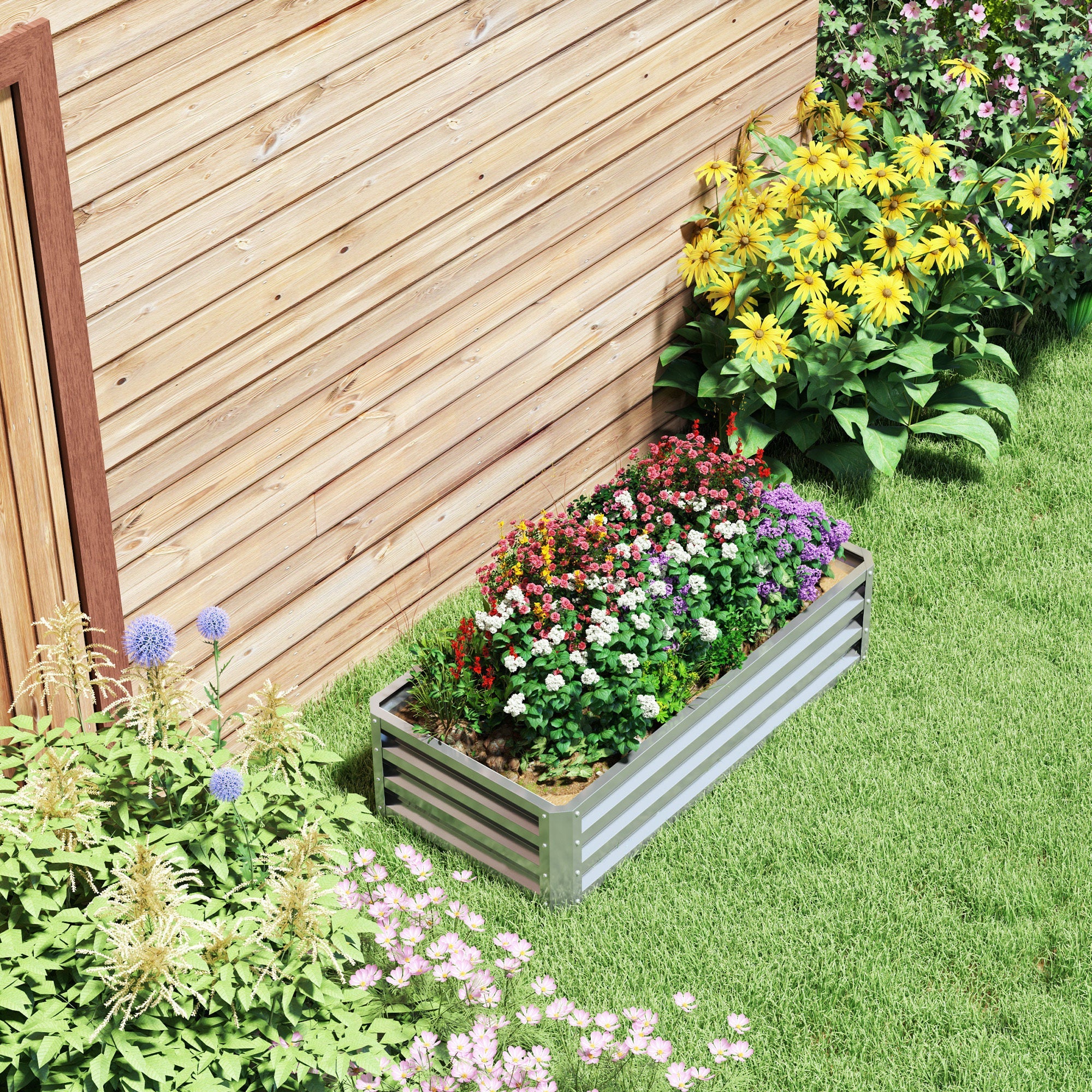 Outsunny Galvanized Raised Garden Bed, Outdoor Planter Box for Vegetables, Flowers, Herbs, 4' x 2' x 1', Silver 