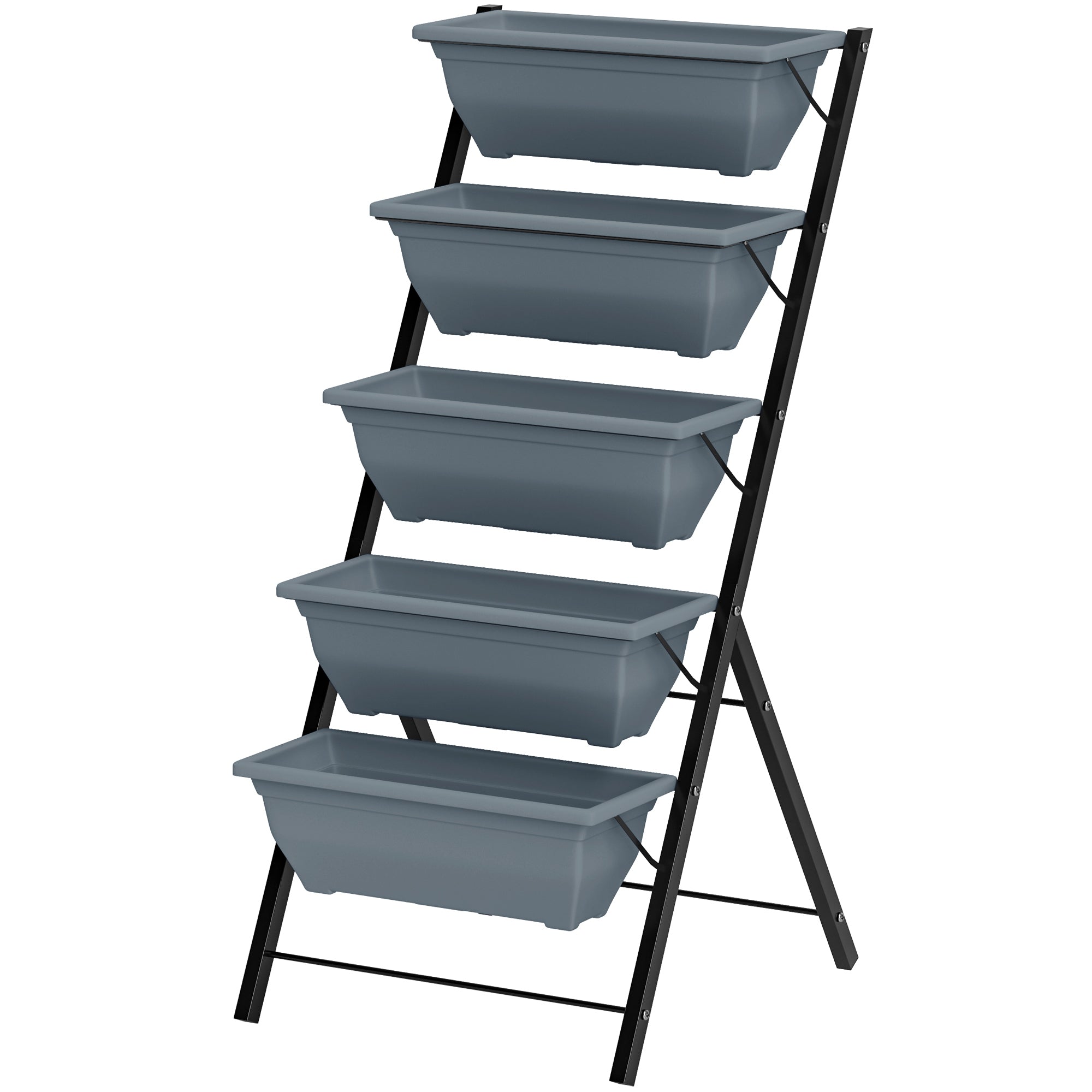 Outsunny 5-Tier Raised Garden Bed Plant Stand Flower Pots with Leaking Holes Grey 