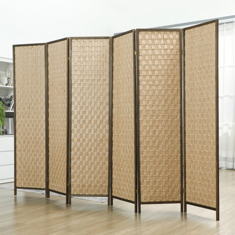 6 FT Room Divider, 6 Panel Folding Privacy Screen, Lightweight Handwoven Freestanding Partition for Home Office, Brown