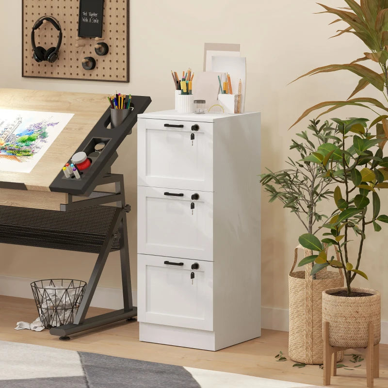 Vertical Filing Cabinet with 3 Drawers, Lock, File Cabinet for Home Office, A4 and Letter Size Files, White