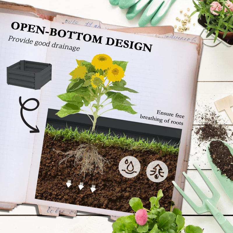 Galvanized Planter Box, Outdoor Raised Garden Bed with 4-Tier Trellis Tomato Cage for Climbing Vines, Vegetables, Grey