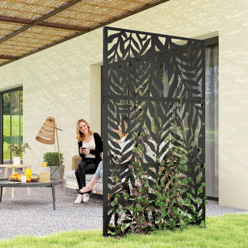 Metal Outdoor Privacy Screen, 72" x 38" Freestanding Outdoor Divider, Black