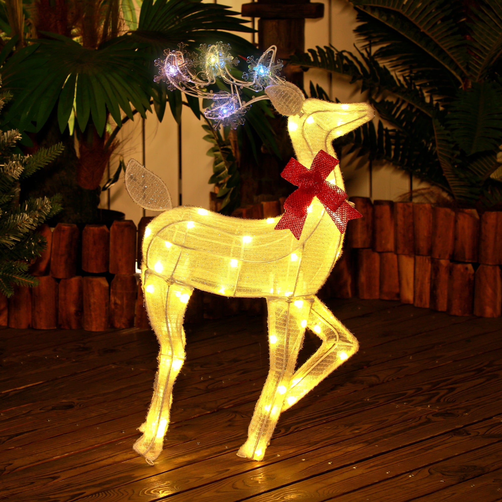 Outsunny Light Up Reindeer Yard Decoration, Lighted Deer Christmas Decoration for Indoor, Outdoor, Garden, Lawn, White 