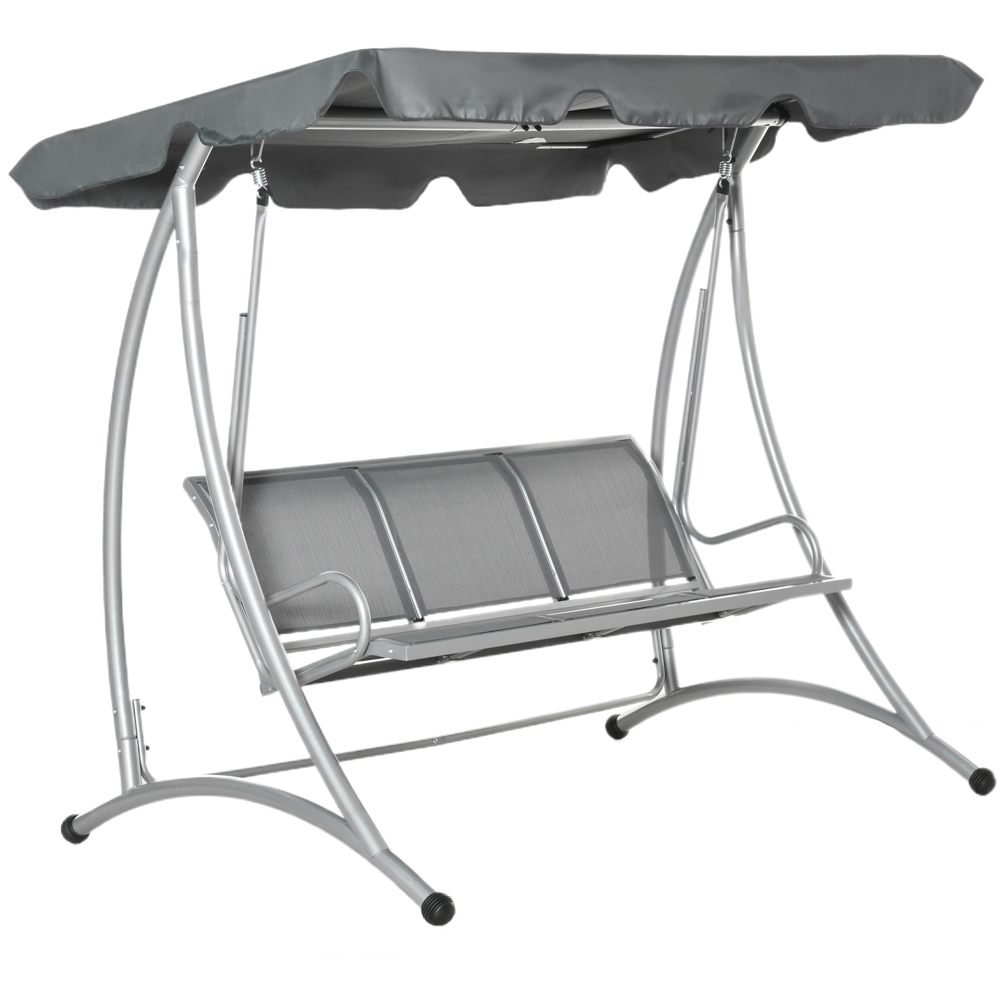 Outsunny 3 Person Patio Swing Seats with Adjustable Canopy Outdoor Swing Chair Bench for Garden, Poolside, Dark Grey 