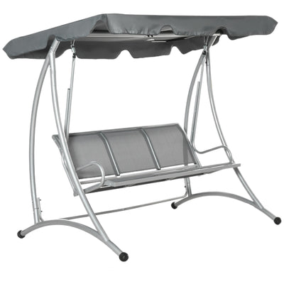 Outsunny 3 Person Patio Swing Seats with Adjustable Canopy Outdoor Swing Chair Bench for Garden, Poolside, Dark Grey 