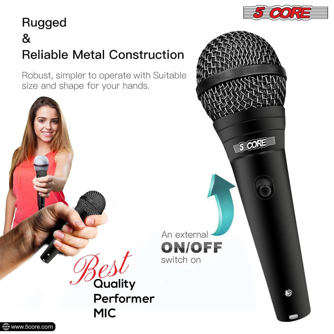 5Core XLR Microphone Dynamic Mic Karaoke Singing Studio Microfono Handheld Mics ND 58 BLK