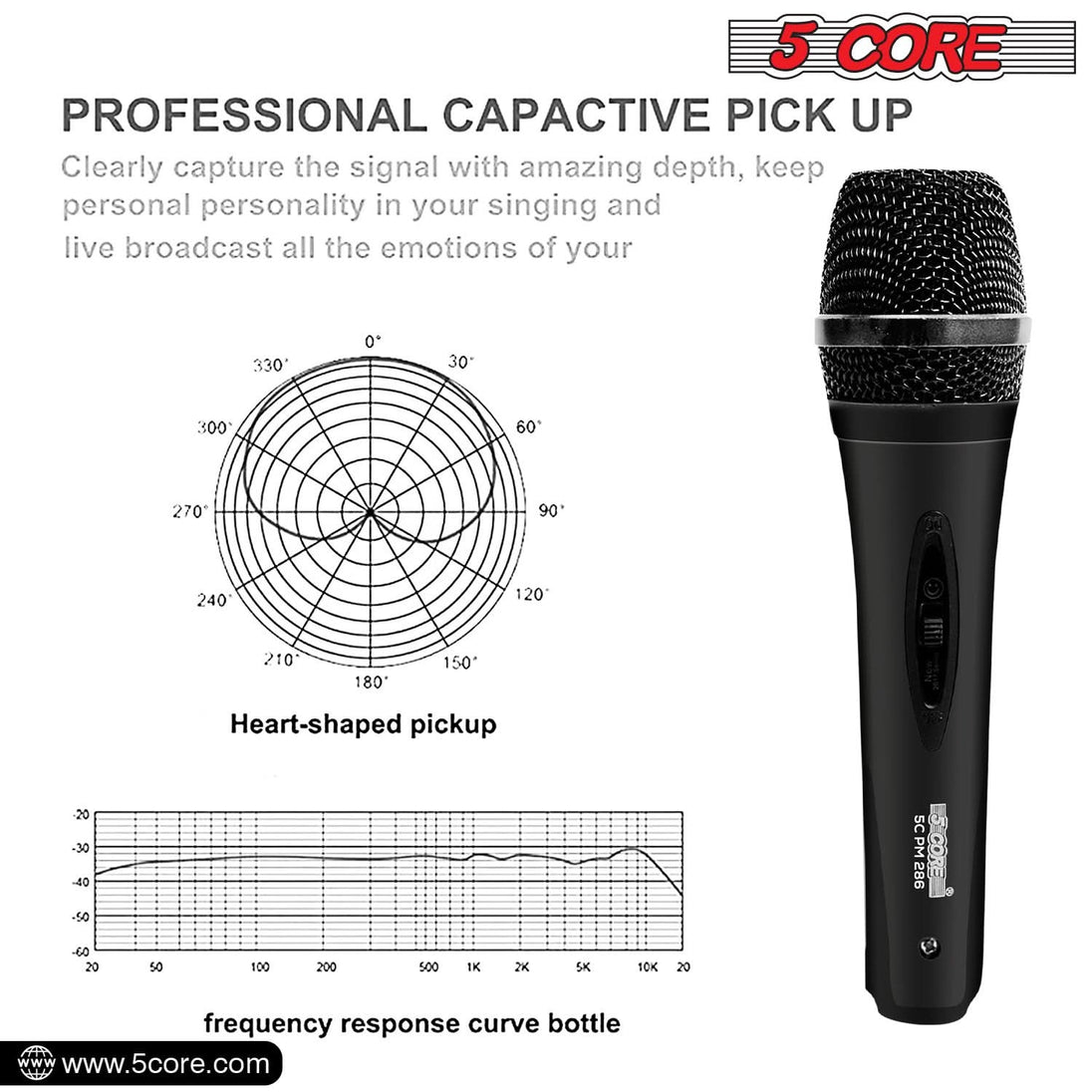 5Core Handheld XLR Dynamic Microphone – Karaoke, Singing, and Studio Mic (Microfono)