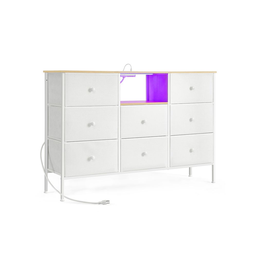 SONGMICS Fabric Dresser with Power Outlets and LED Lights 