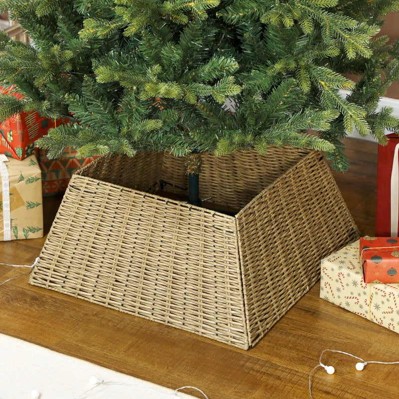 HOMCOM Rustic Plastic Christmas Tree Skirt – Decorative Tree Collar for Holiday, Party, & Home Décor, Natural Look 