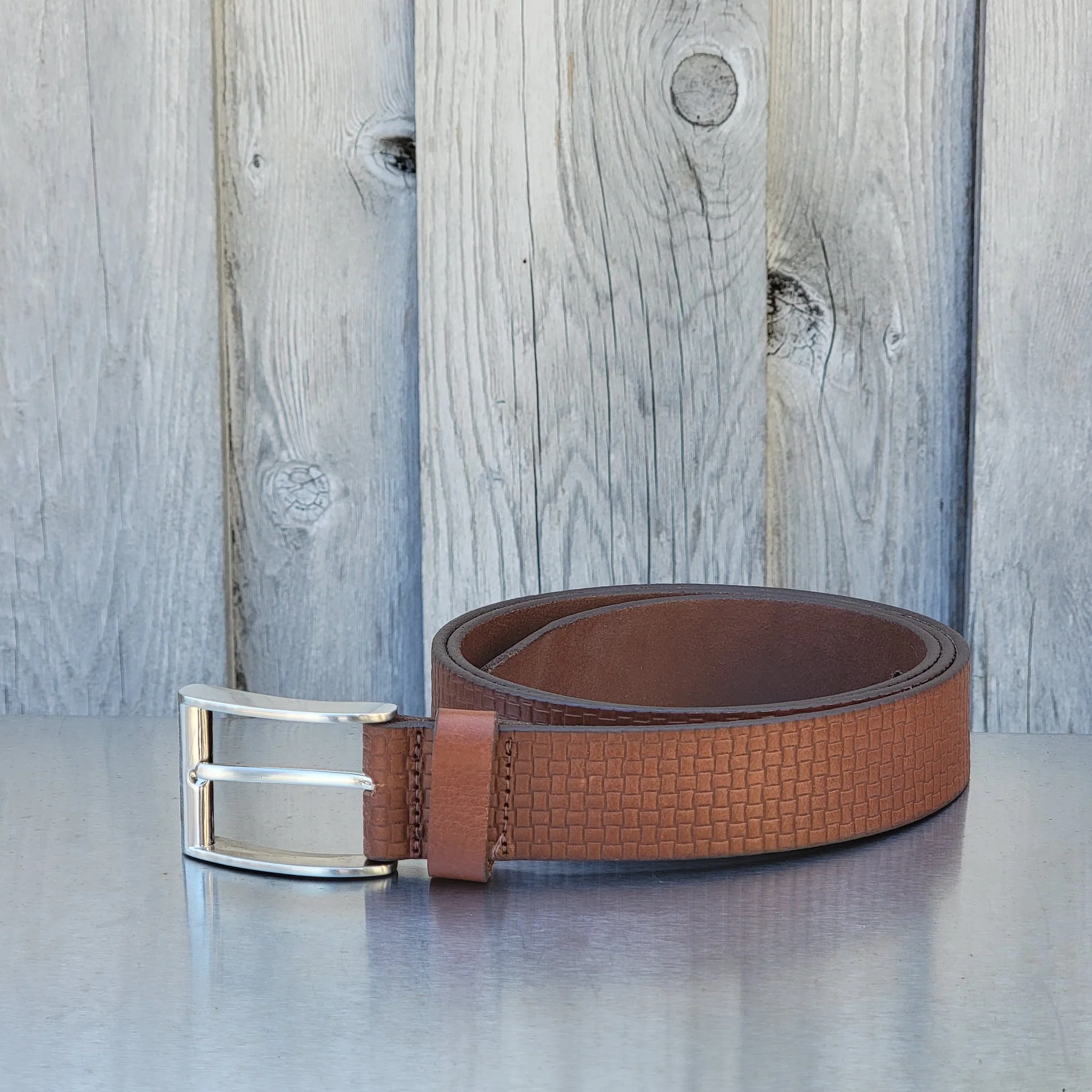 Cognac Formal Textured 100% Real Leather Belt 