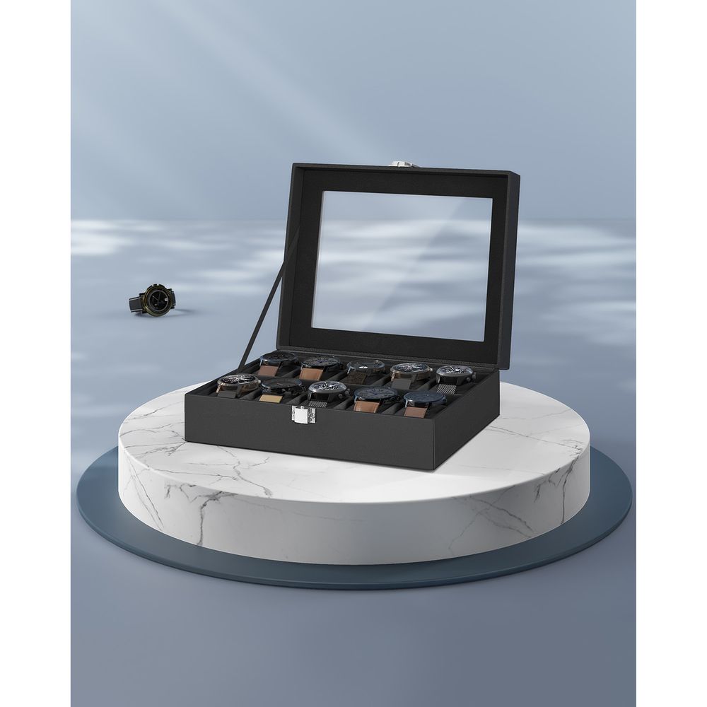 SONGMICS 10-Slot Watch Case with Large Glass Lid 