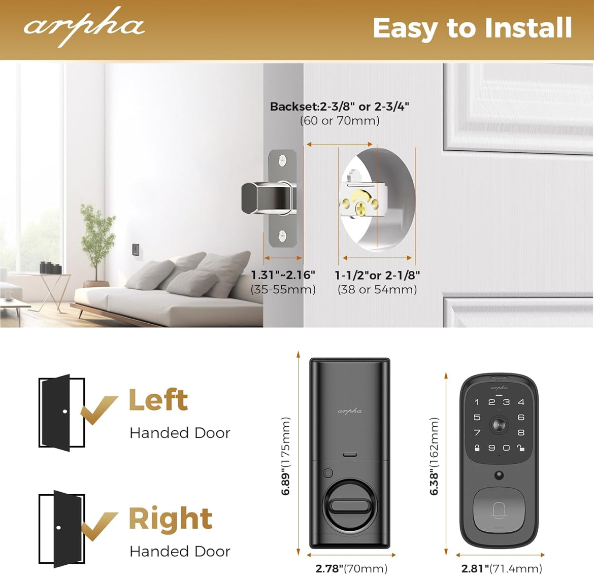 ARPHA AL501 Smart Door Lock with Video Camera - 6 in 1 