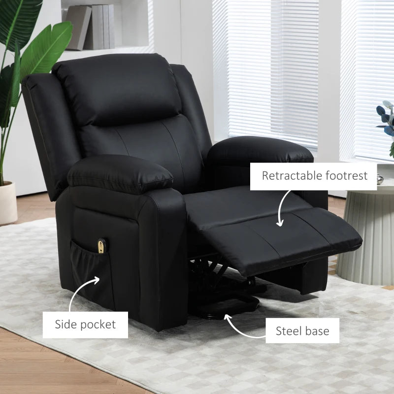 HOMCOM Lift Chair for Seniors, PU Leather Upholstered Electric Recliner Chair with Remote, Side Pockets, Quick Assembly, Black