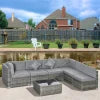 Outsunny 7pc Garden Wicker Sectional Set w/ Tea Table Patio Rattan Lounge Sofa Outdoor Deck Furniture Light Grey