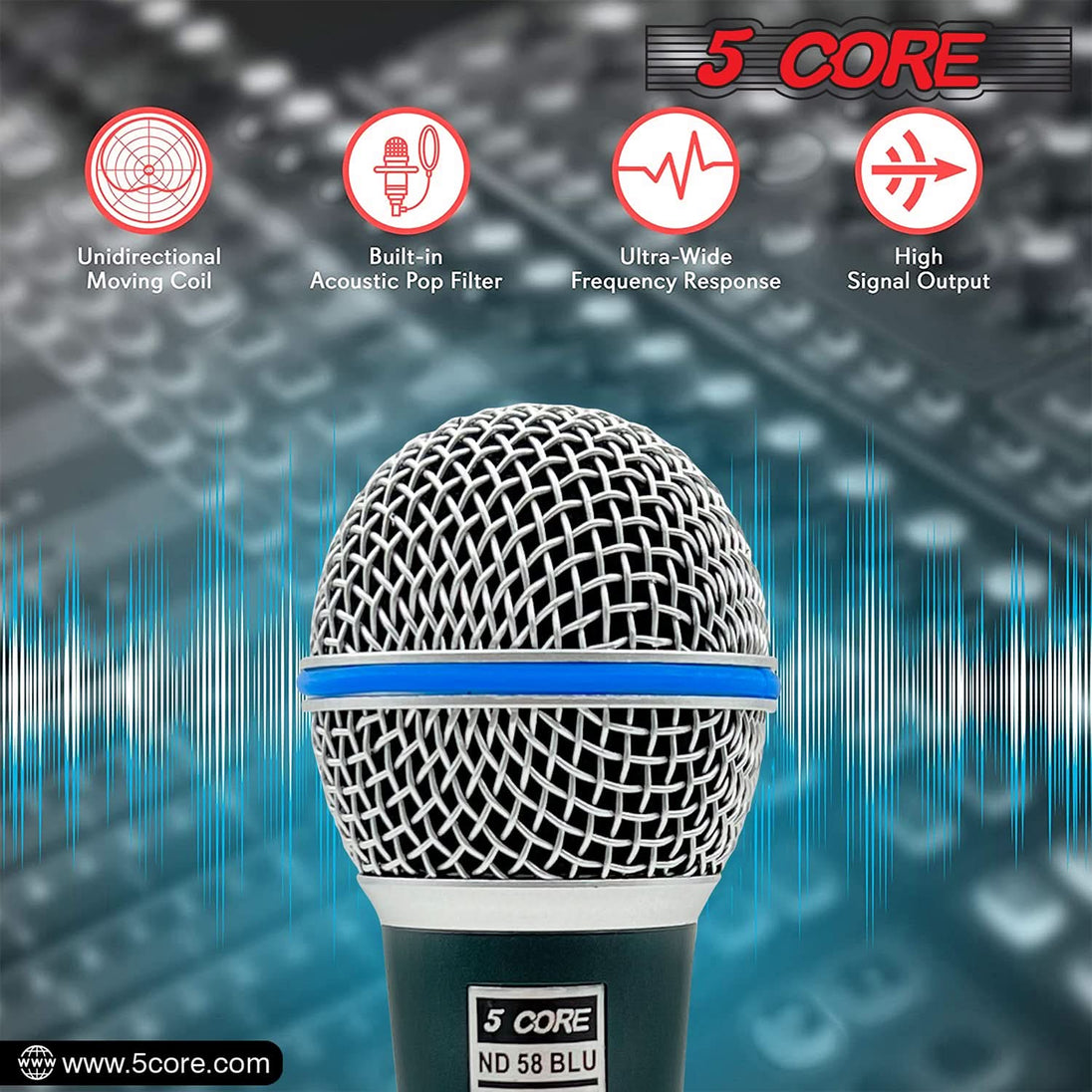 5 Core XLR Dynamic Microphone - Handheld Mic for Karaoke, Singing, and Studio Use (Microfono)