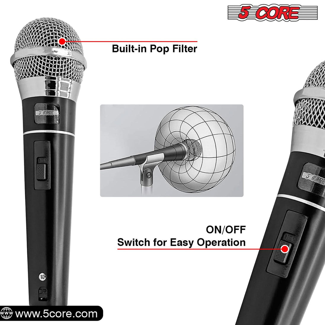 5Core Handheld XLR Dynamic Microphone – Ideal for Karaoke, Singing, and Studio Recording