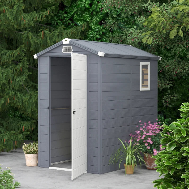 Outsunny 4.5' x 6' Garden Storage Shed with Latch Door, Vents, Sloped Roof, PP, Grey