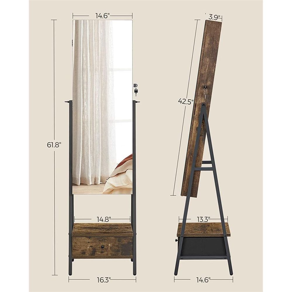 SONGMICS Lockable Jewelry Armoire with Full-Length Mirror 