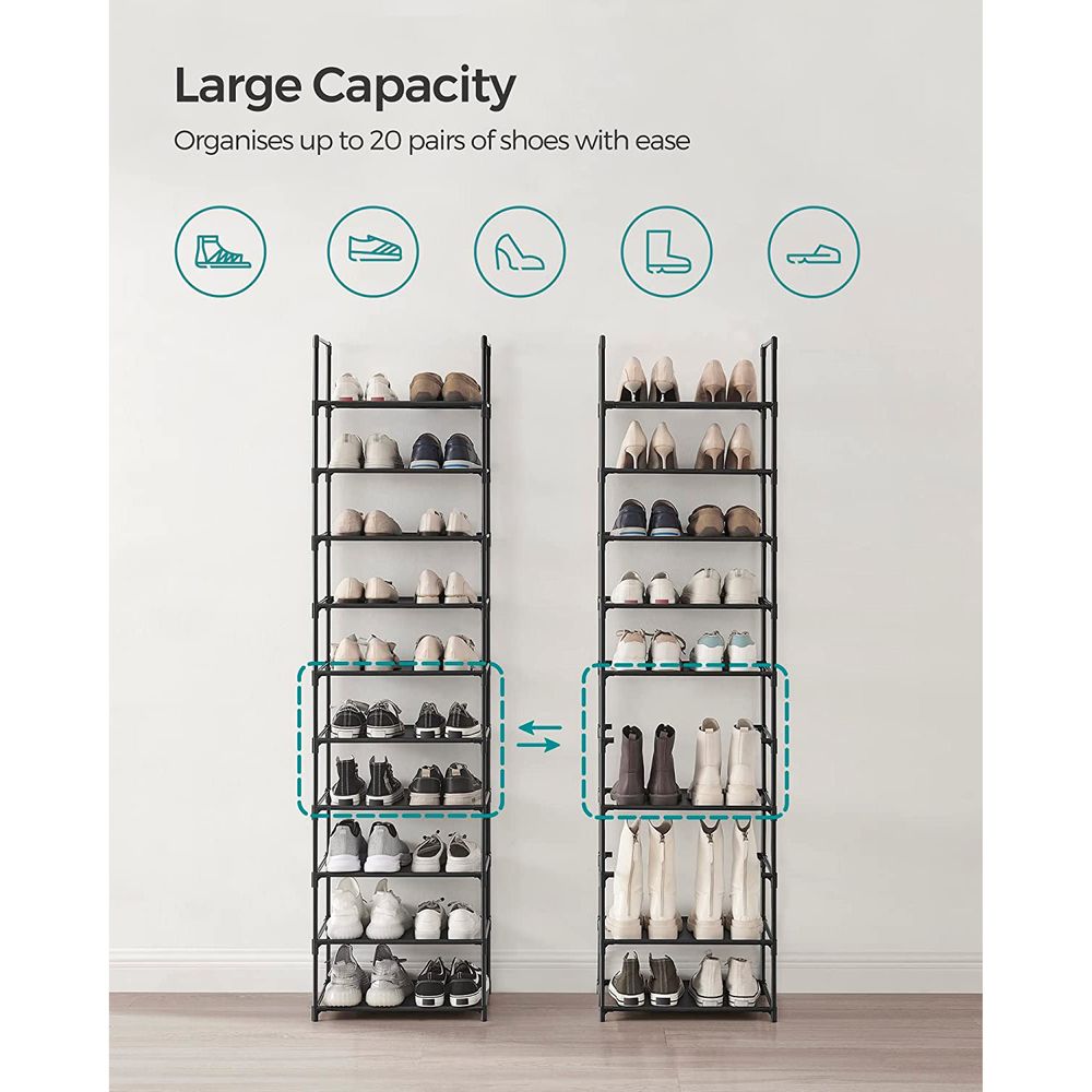 SONGMICS 10-Tier Shoe Shelf with Metal Frame 