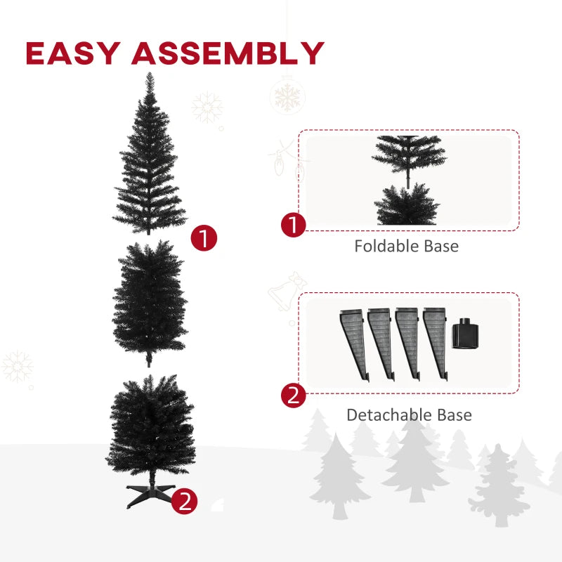 HOMCOM 7FT Artificial Christmas Tree, Pencil Christmas Tree with Realistic Branches, Stable Stand, Black 