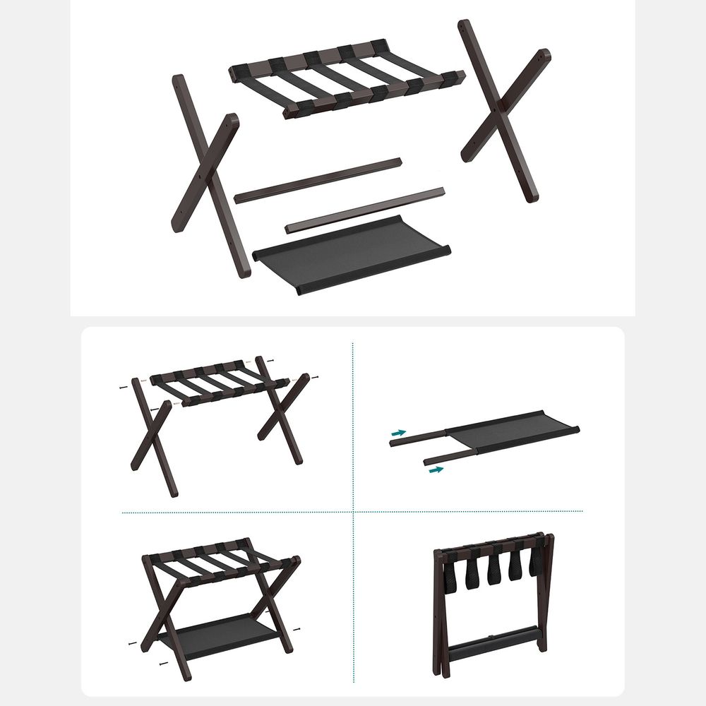 SONGMICS Folding Suitcase Stand with Storage Shelf 
