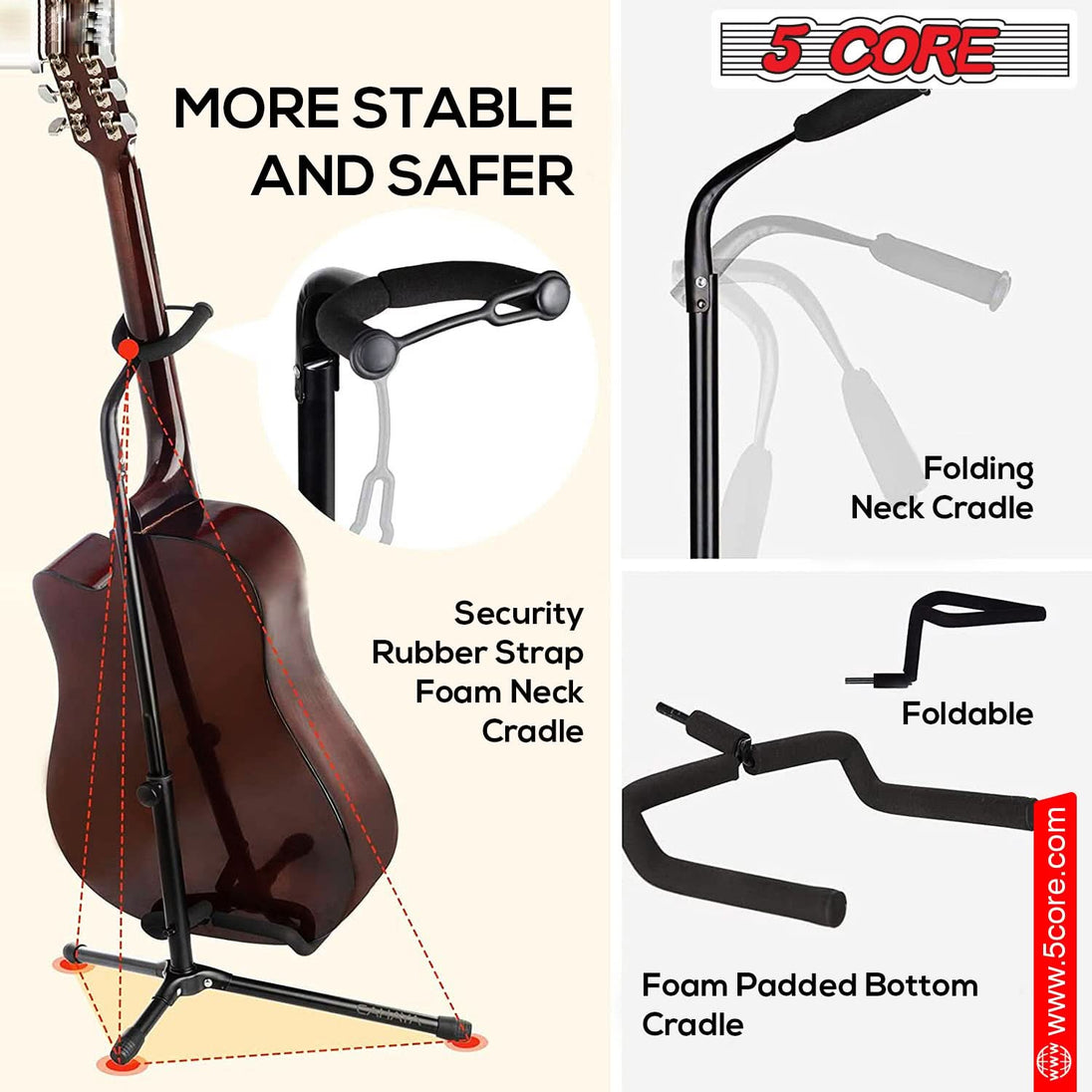 5Core Guitar Stand Floor Foldingholder Soporte Para Guitarra for Acoustic Electric Bass