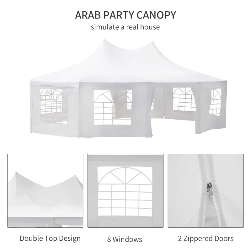 Outsunny 29x21ft High Peak Decagonal Wedding Event Party Tent Gazebo Canopy w/ 10 Removable Walls White