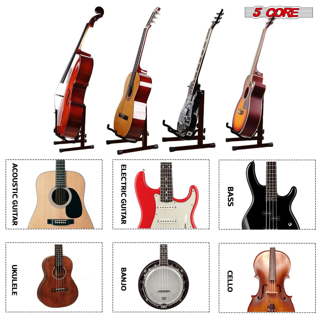 5Core Guitar Stand Floor A Frame Electric Acoustic Bass Soporte Para Guitarra BROWN GSS BR 2PCS