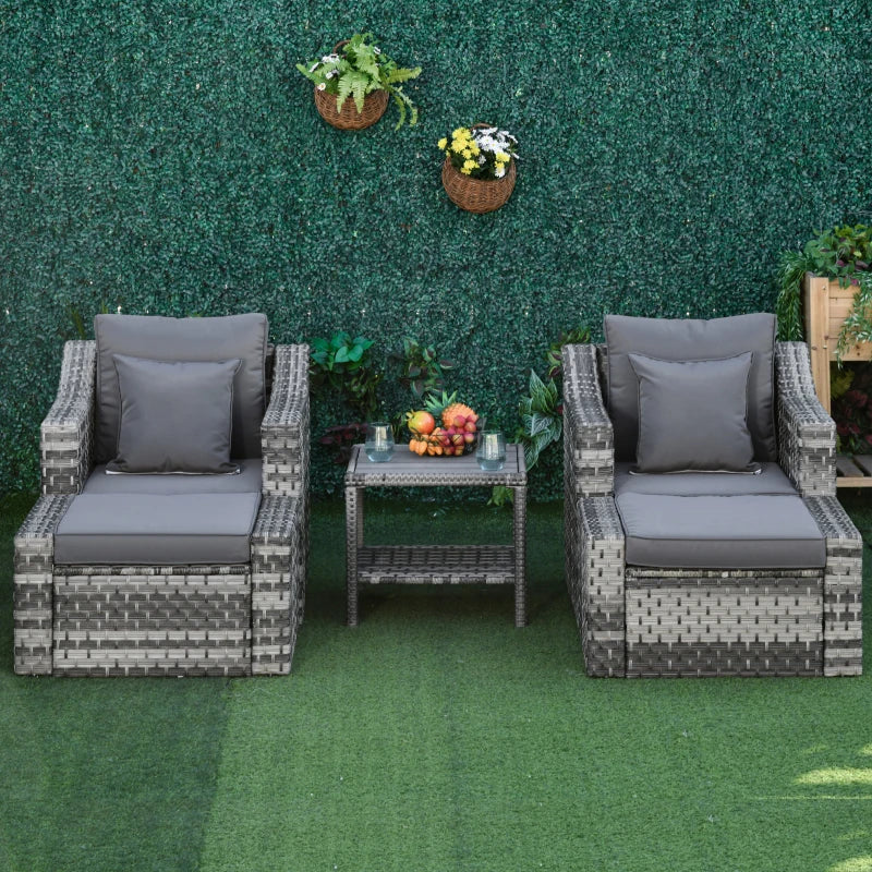 Outsunny 5-Piece Patio Furniture Set Outdoor Rattan Wicker Conversation Set with 2 Cushioned Chairs, 2 Ottomans and Coffee Table, Grey