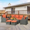 Outsunny 7pcs Garden Wicker Sectional Set w/ Tea Table Patio Rattan Lounge Sofa with Cushion for Outdoor Deck Orange 