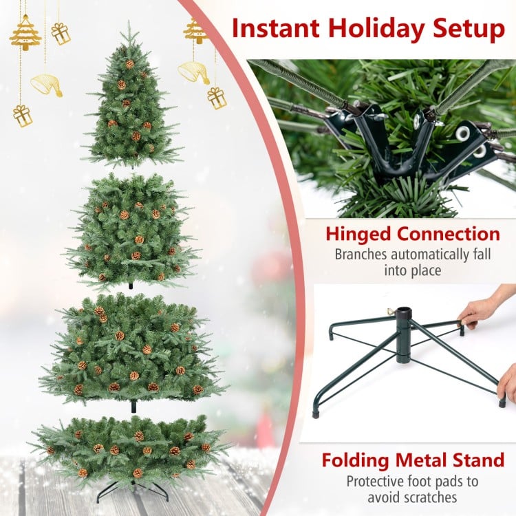 7.5 ft Artificial Christmas Tree with LED Lights and Pine Cones