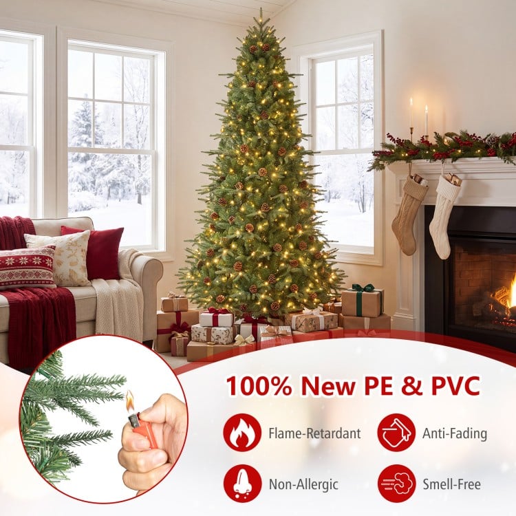 7.5 ft Artificial Christmas Tree with LED Lights and Pine Cones