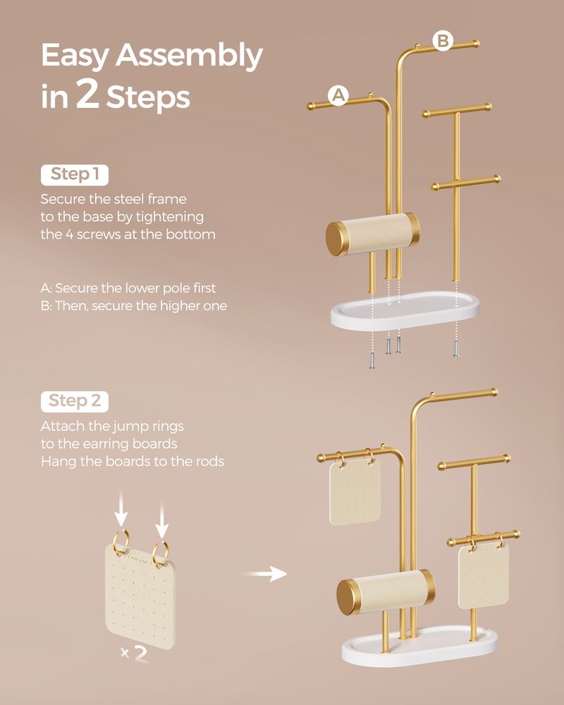 SONGMICS Jewelry Stand with Metal Frame, 2 Earring Boards, 4 Hanging Rods 