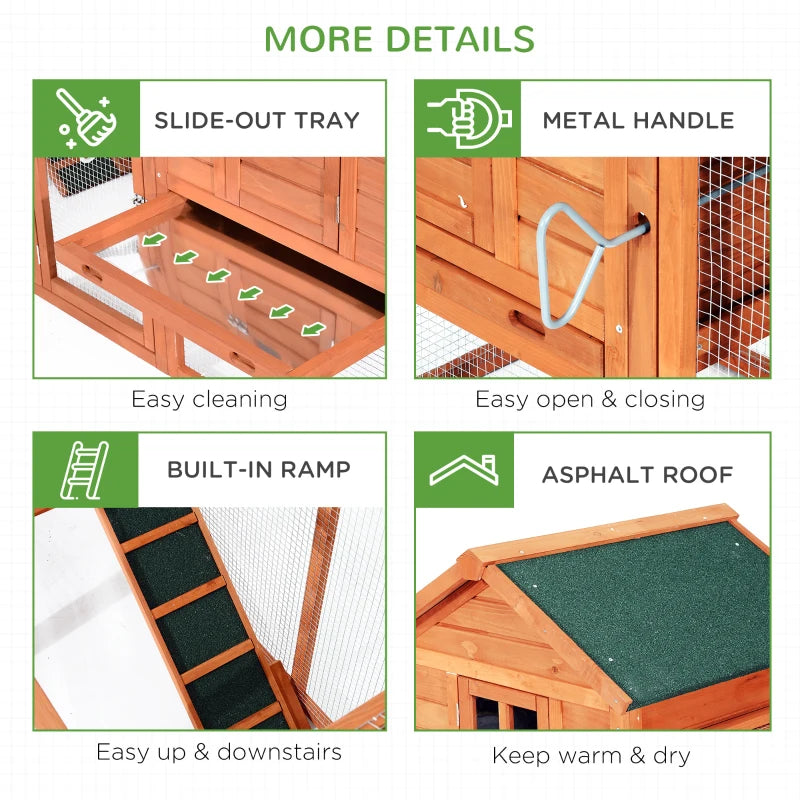 PawHut 123" Dual Chicken Coop Wooden Large Chicken House Rabbit Hutch Hen Poultry Cage Backyard with Outdoor Ramps and Nesting Boxes