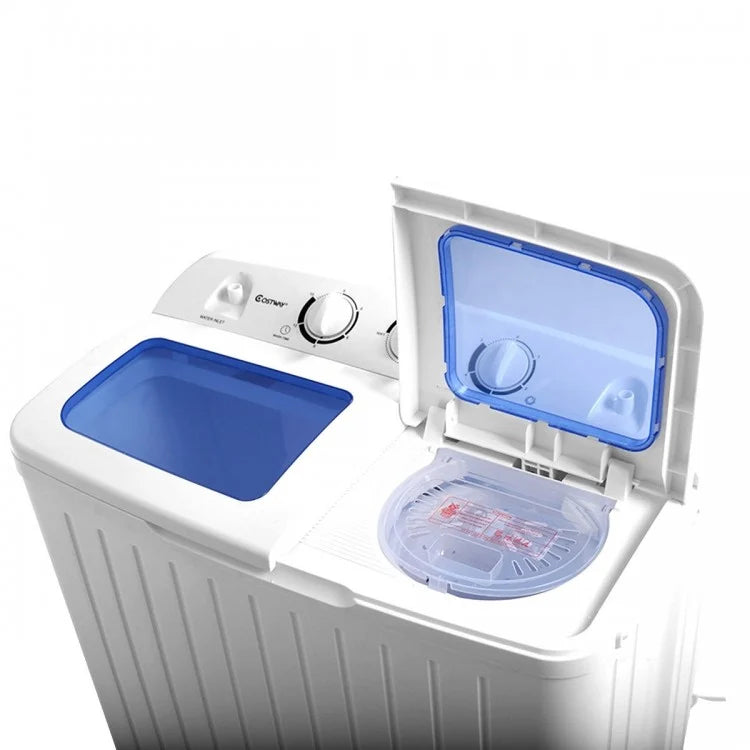 Semi-Automatic 26 lb Twin Tub Portable Washing Machine with Drain Pump, Blue