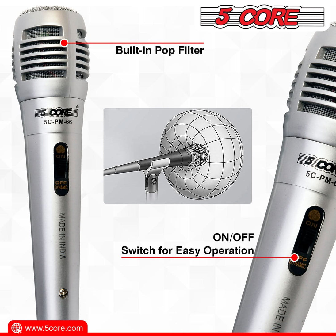 5Core Handheld XLR Dynamic Microphone – Karaoke, Singing, and Studio Microphone (Microfono)