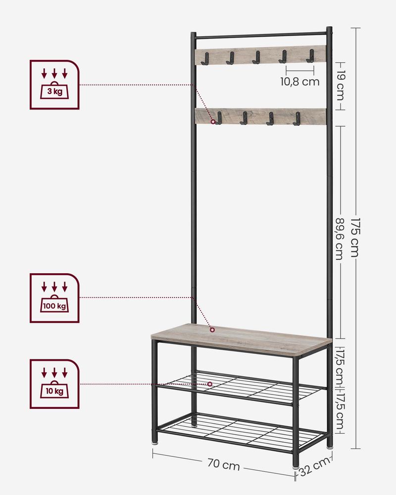 VASAGLE Coat Rack with Shoe Storage Bench 
