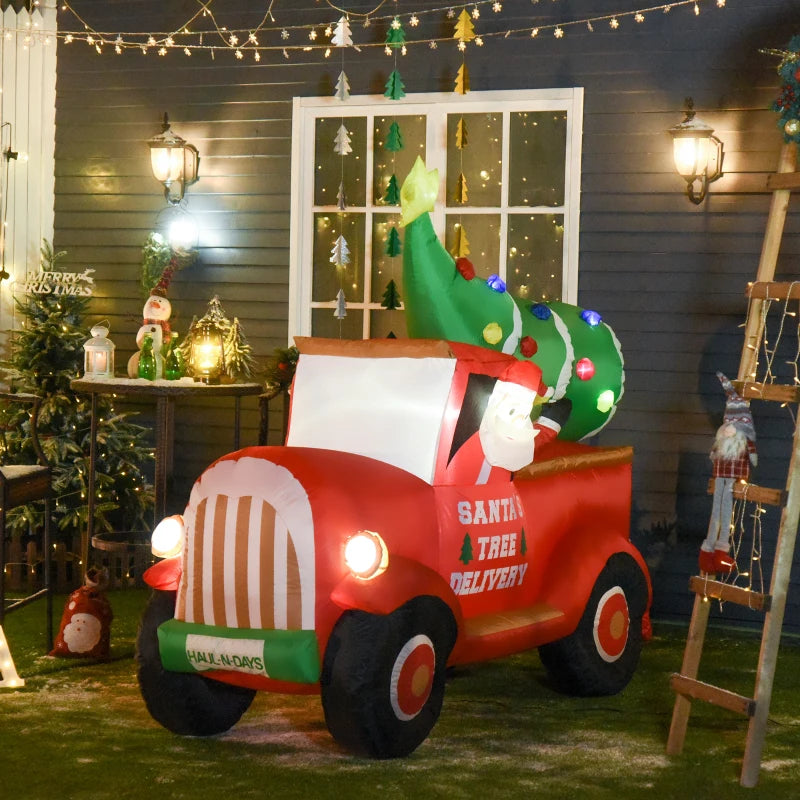 HOMCOM 6FT Inflatable Christmas Santa Claus Driving Truck, LED Lighted Blow Up Outdoor Yard Decoration for Holiday Display 
