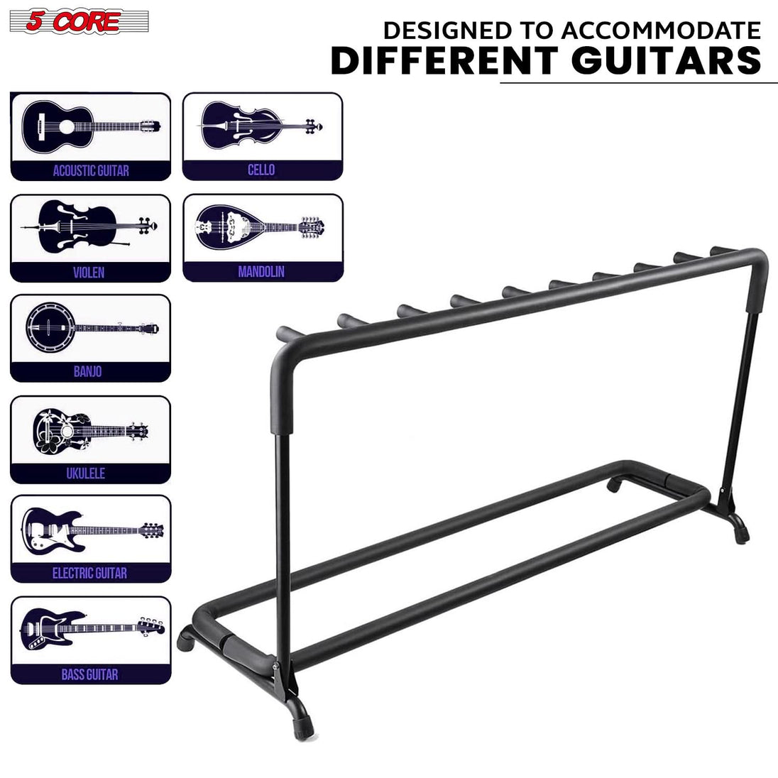 5Core Guitar Rack 9 Slot Multi Guitars Stands Floor Safe Storage for Electric Acoustic Flying V Guitars