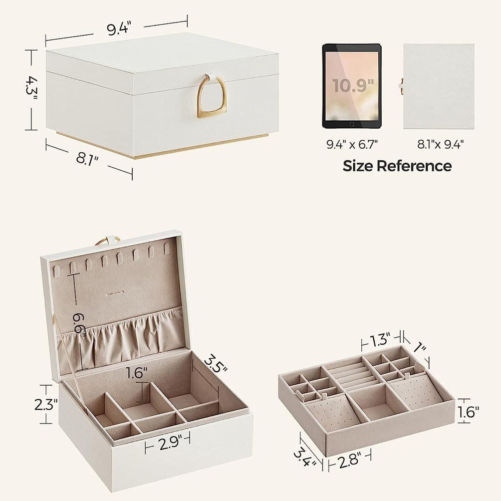 SONGMICS 2-Layer Jewelry Box with Handle and Removable Jewelry Tray 