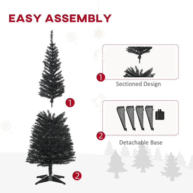 HOMCOM 5FT Artificial Christmas Tree, Pencil Christmas Tree with Realistic Branches, Stable Stand, Black 