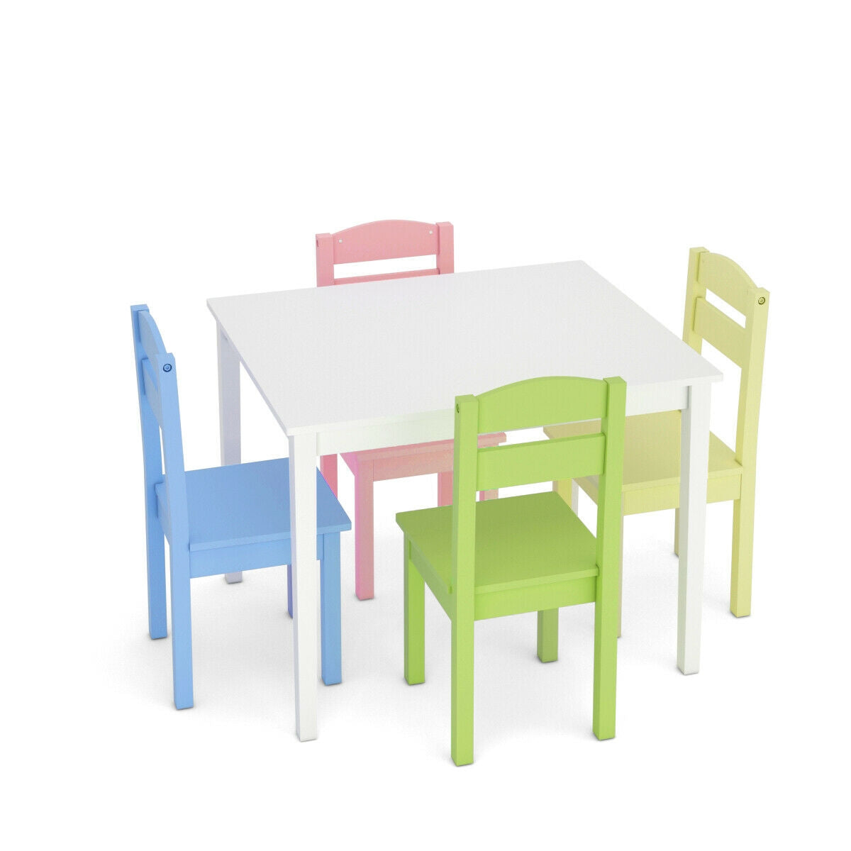 5 Pieces Kids Pine Wood Table Chair Set-Clear