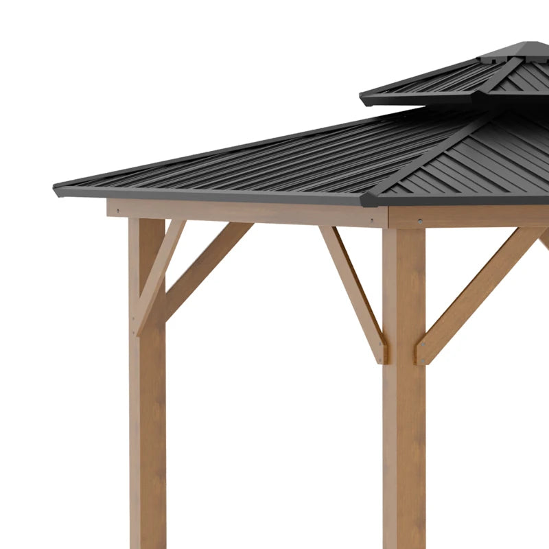 Outsunny 11' x 11' Wood Frame Hardtop Gazebo Galvanized Steel Canopy Outdoor Shelter with Double Vented Roof for Garden, Lawn, Poolside, Black 