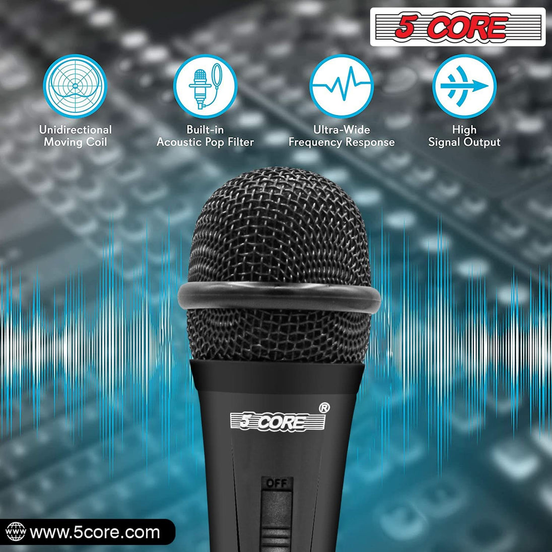 5Core Handheld XLR Dynamic Microphone – Professional Karaoke, Singing, and Studio Mic