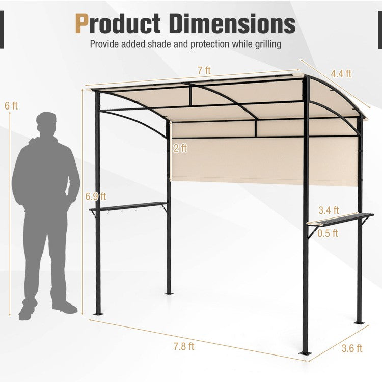 7.8 x 4.4 ft Outdoor BBQ Grill Gazebo Canopy with Sidewall, Metal Shelves & Bottle Openers