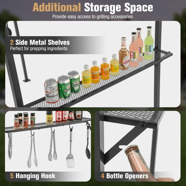 7.8 x 4.4 ft Outdoor BBQ Grill Gazebo Canopy with Sidewall, Metal Shelves & Bottle Openers