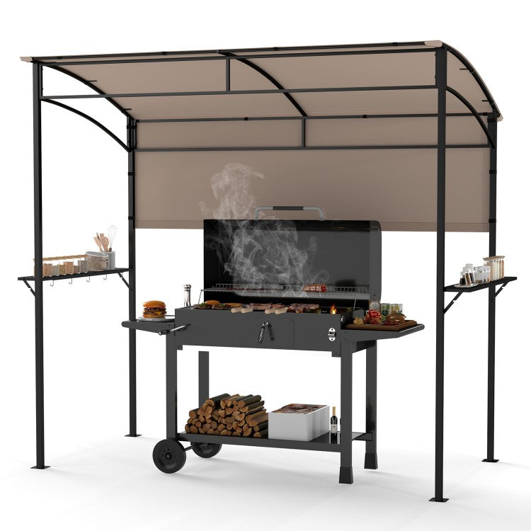 7.8 x 4.4 ft Outdoor BBQ Grill Gazebo Canopy with Sidewall, Metal Shelves & Bottle Openers
