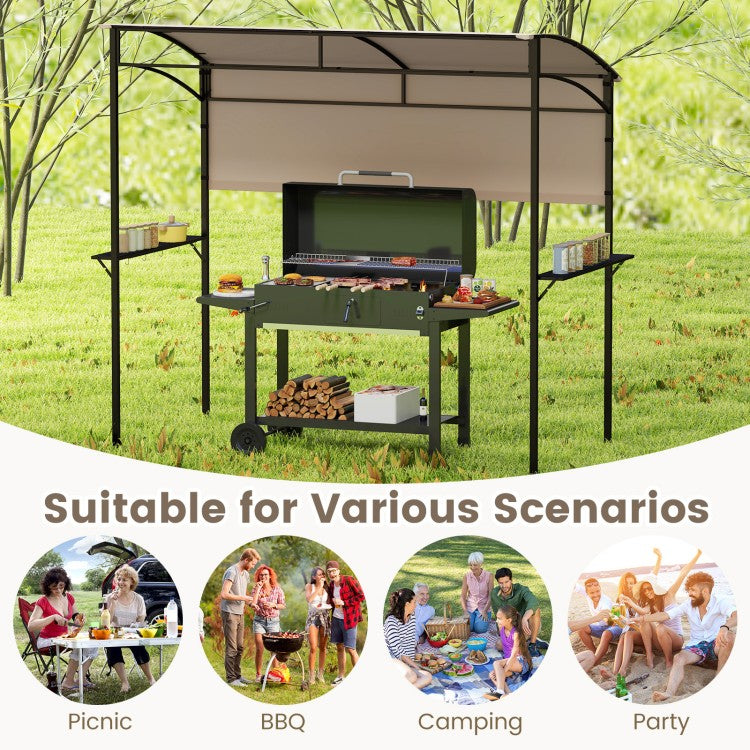 7.8 x 4.4 ft Outdoor BBQ Grill Gazebo Canopy with Sidewall, Metal Shelves & Bottle Openers