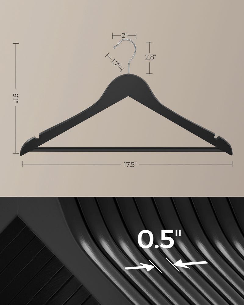 SONGMICS 20-Pack Wood Coat Hangers with Shoulder Notches 